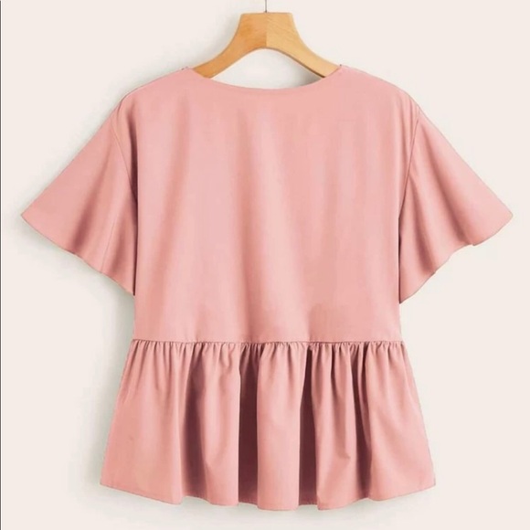 Pink Button Ruffle Hem Blouse - Picture 2 of 4